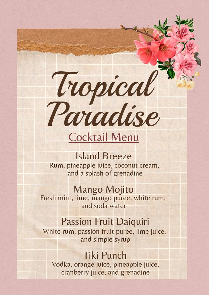 Cocktail menu poster template, editable design