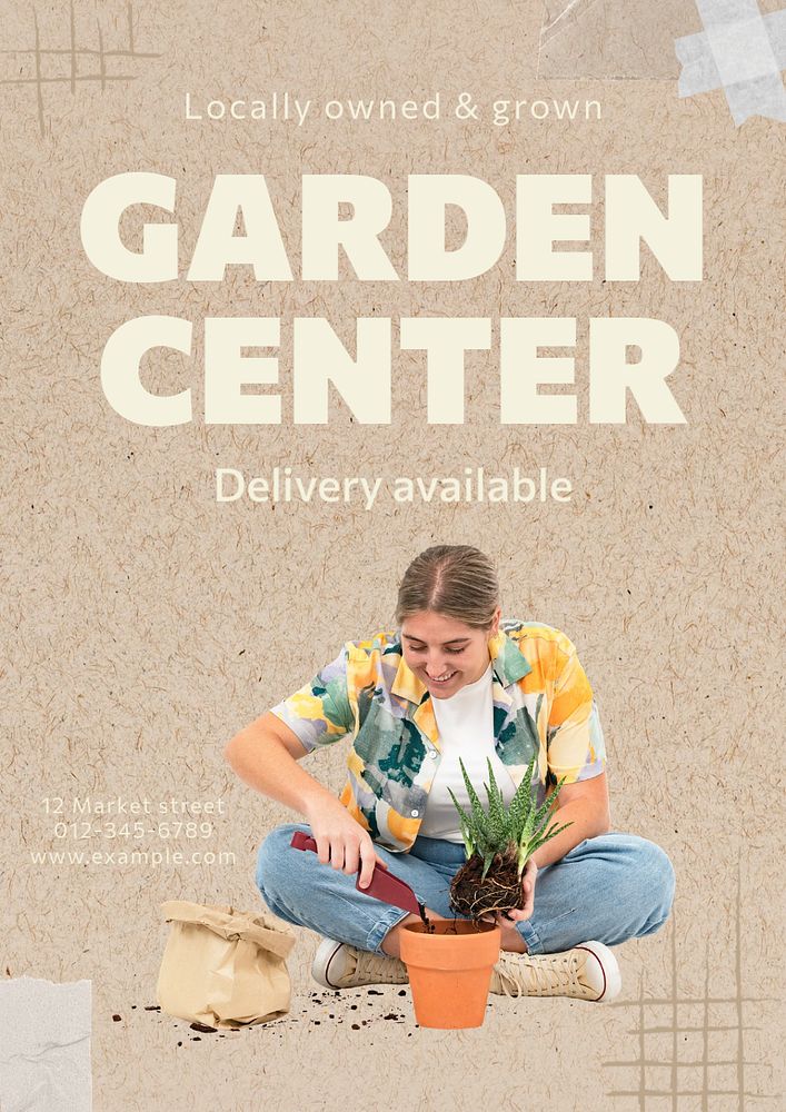 Garden center poster template, editable text & design