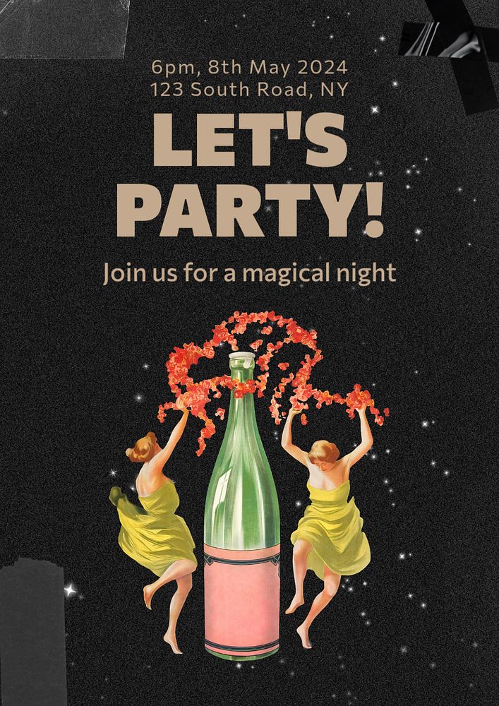 Let's party  poster template, editable text & design