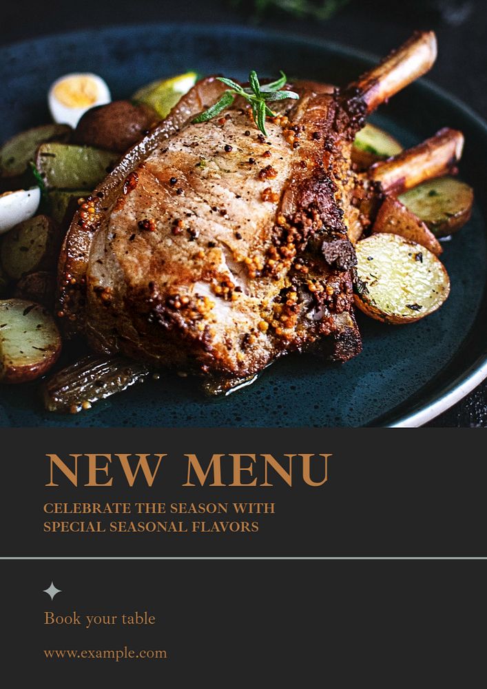 New menu poster template, editable text & design