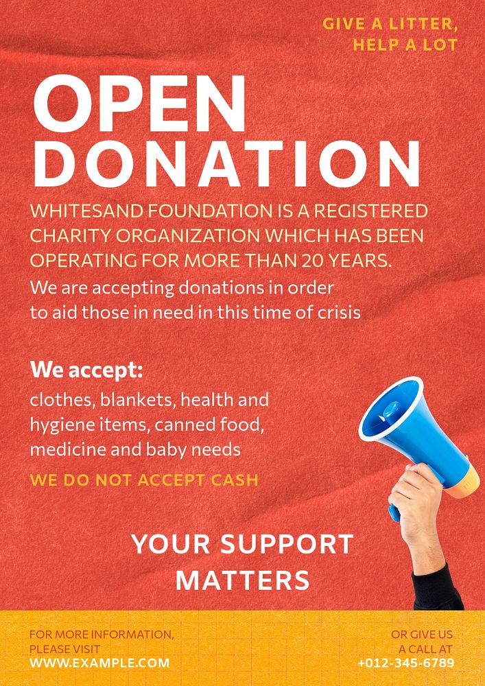 Open donation poster template, editable design