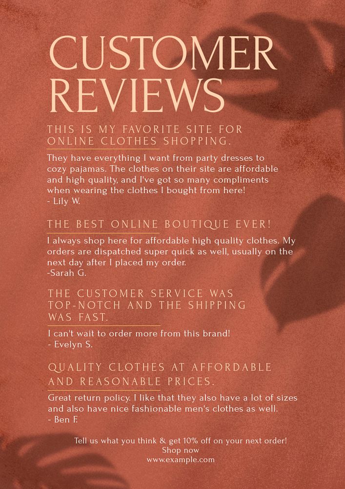 Customer reviews poster template, editable text & design