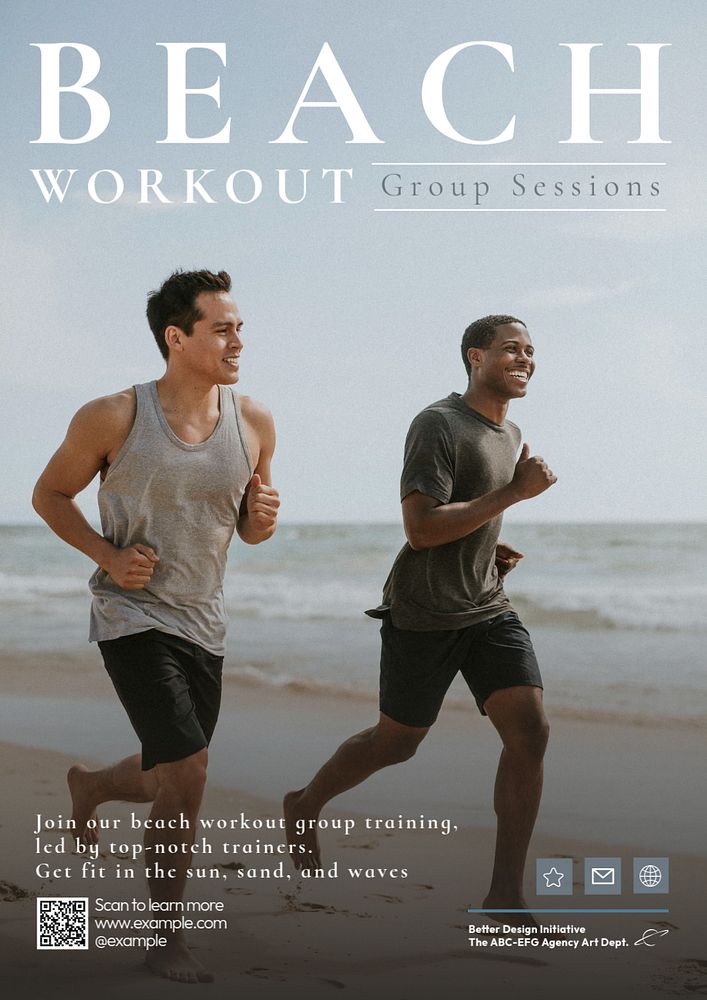 Beach workout poster template, editable text and design