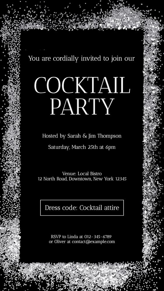 Cocktail party invitation Instagram story template, editable text