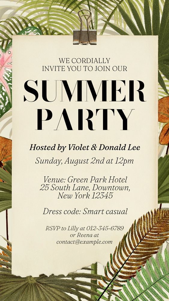 Summer party invitation Instagram story template, editable text