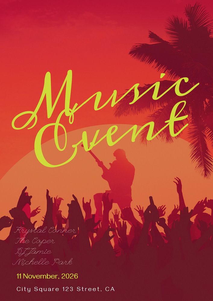 Music event poster template, editable text & design