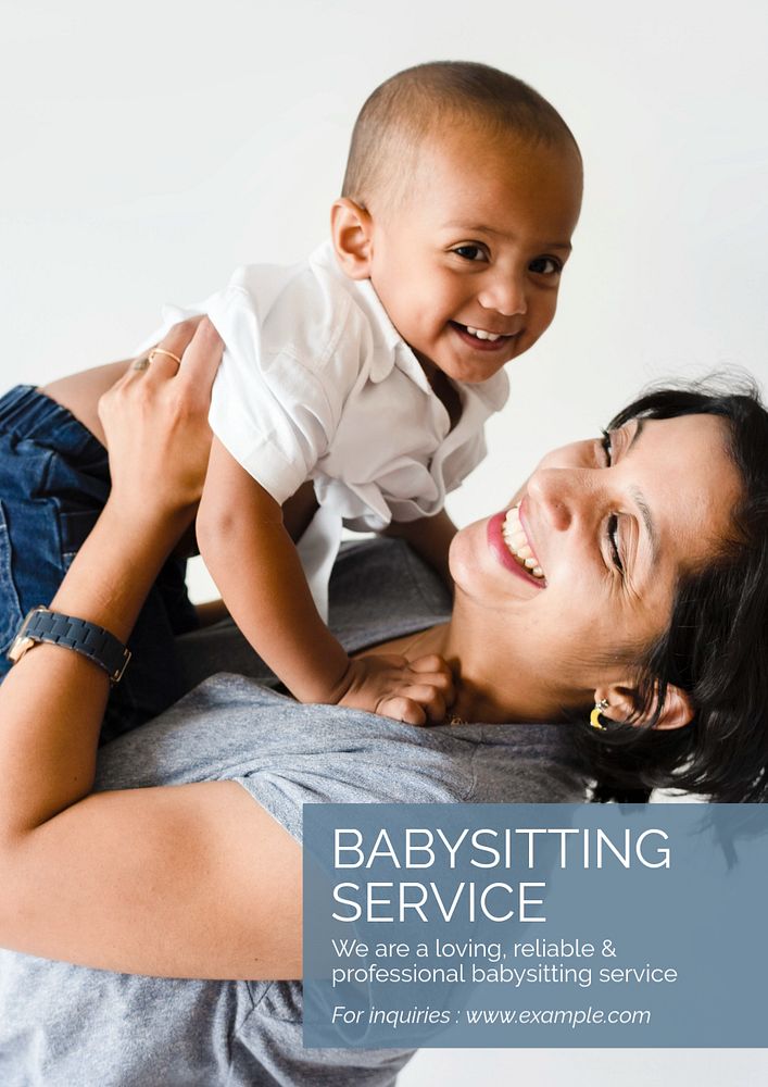 Babysitting service poster template, editable text & design