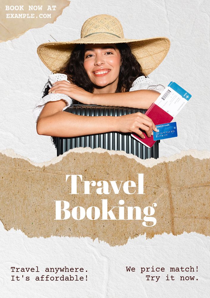 Travel booking website poster template, editable text & design