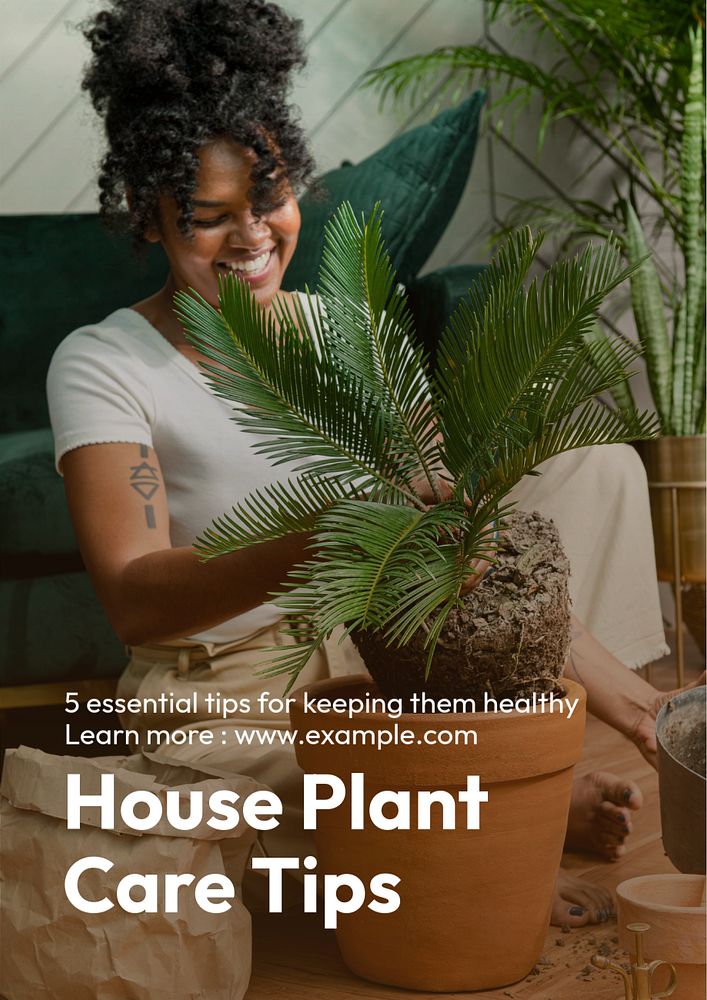 House plant care poster template, editable text and design