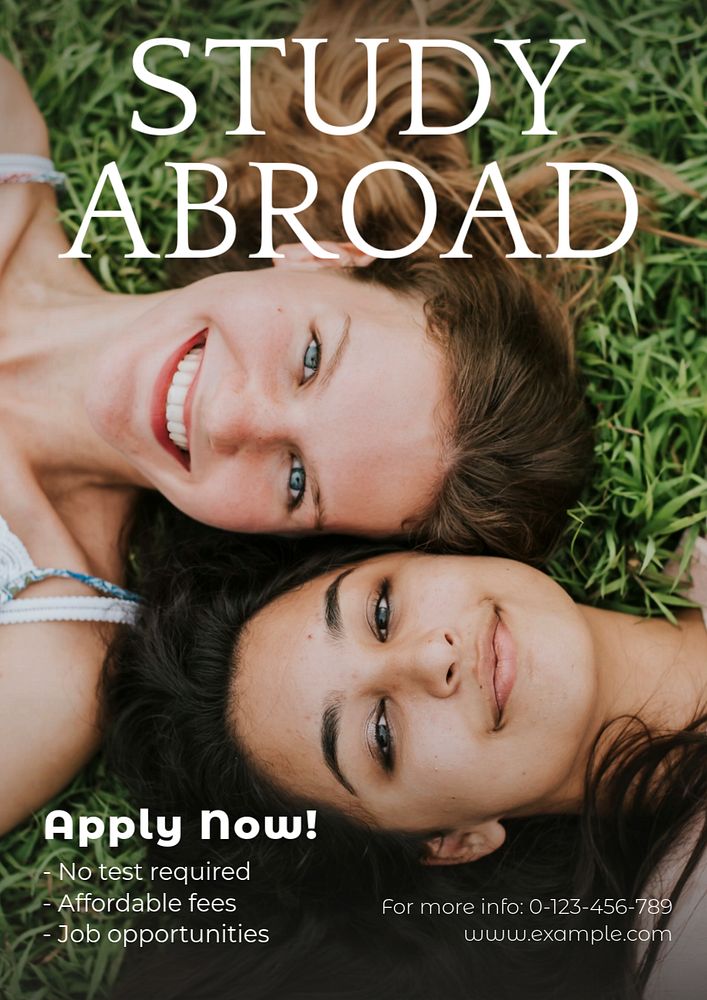 Study abroad poster template, editable text and design