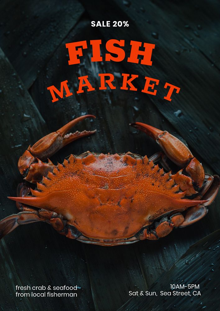 Fish market poster template, editable text and design