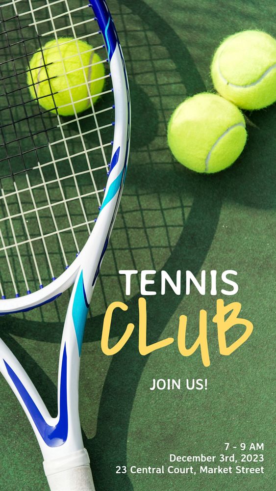 Tennis club Instagram story template, editable text