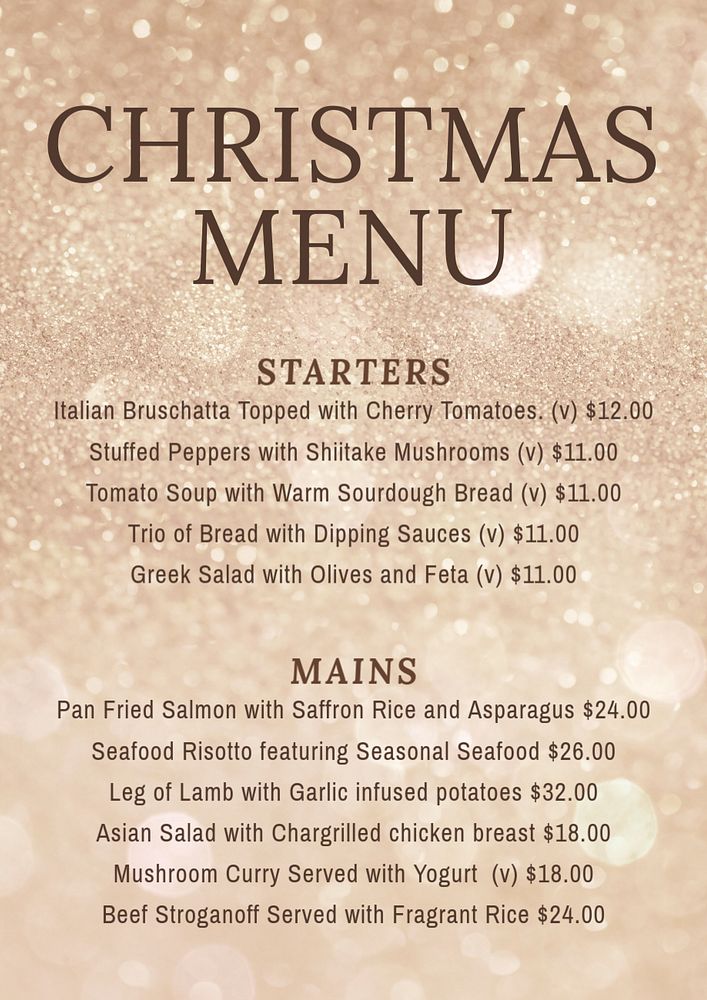 Christmas menu poster template, editable text & design