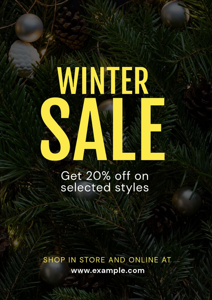 Winter sale poster template, editable text & design