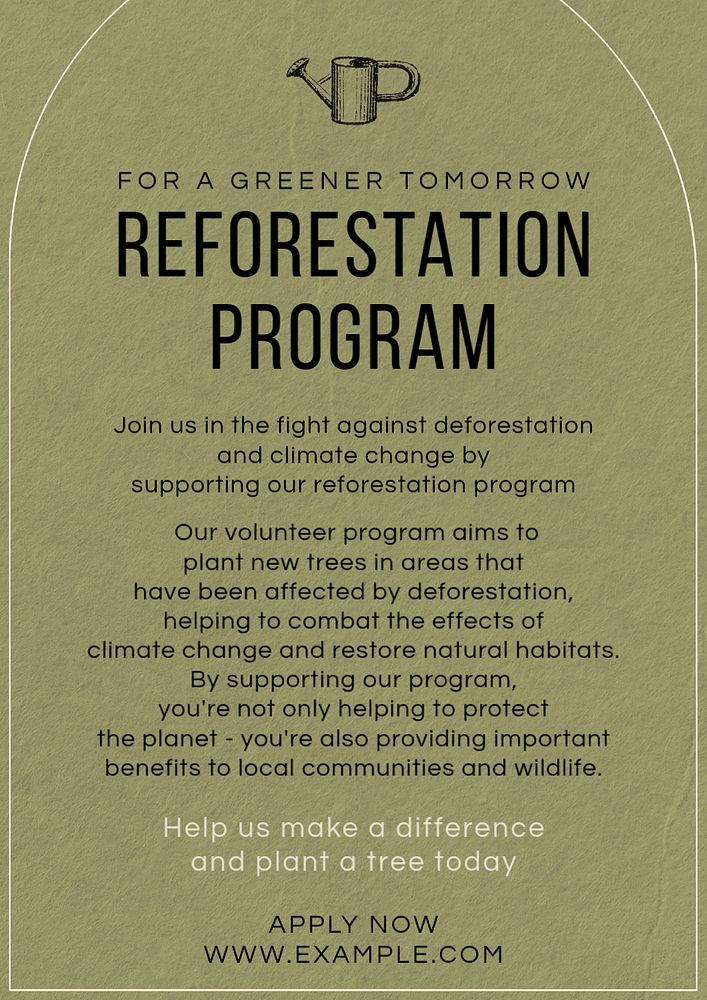 Reforestation program poster template, editable text and design