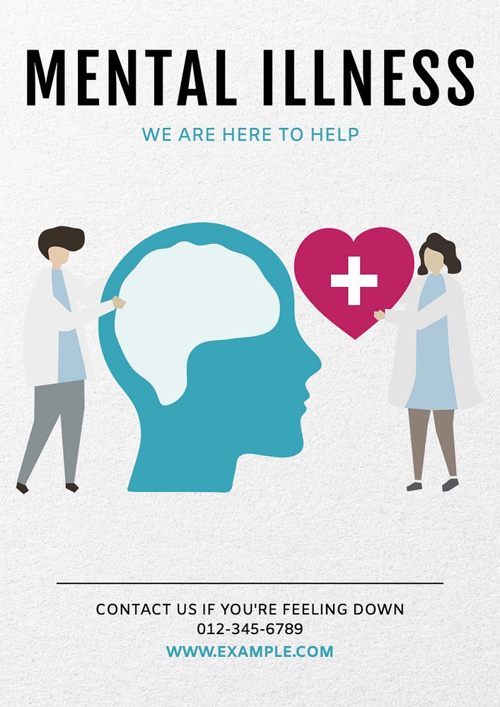 Mental illness  poster template, editable text and design