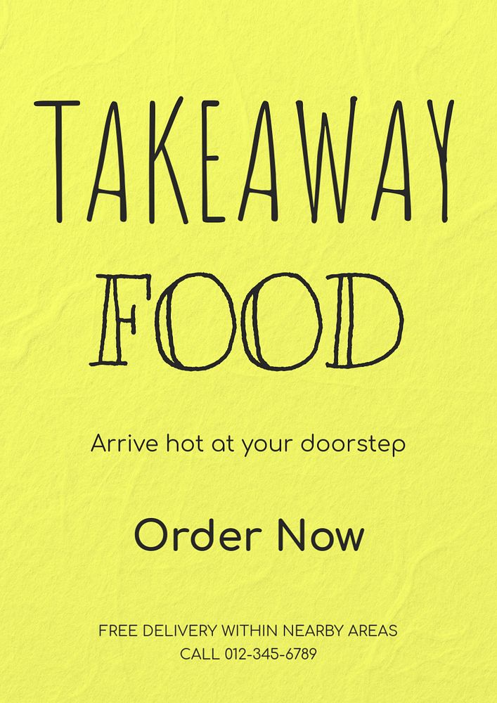 Takeaway food poster template, editable text and design