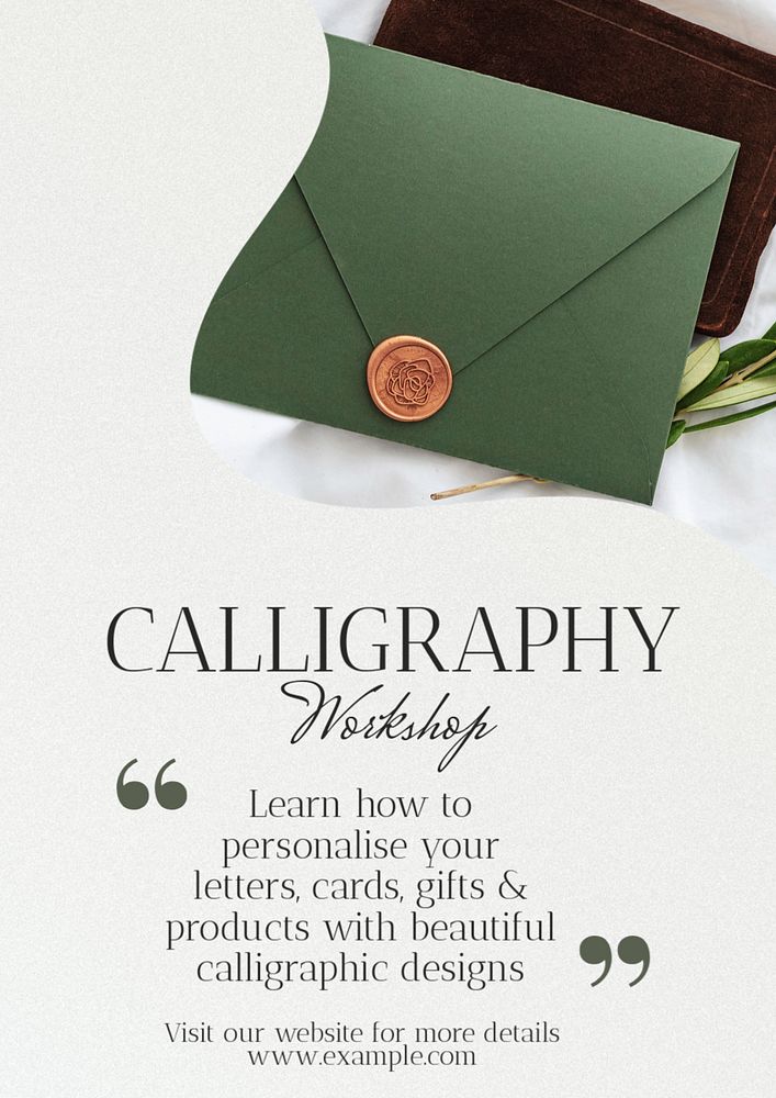 Calligraphy workshop poster template, editable text and design