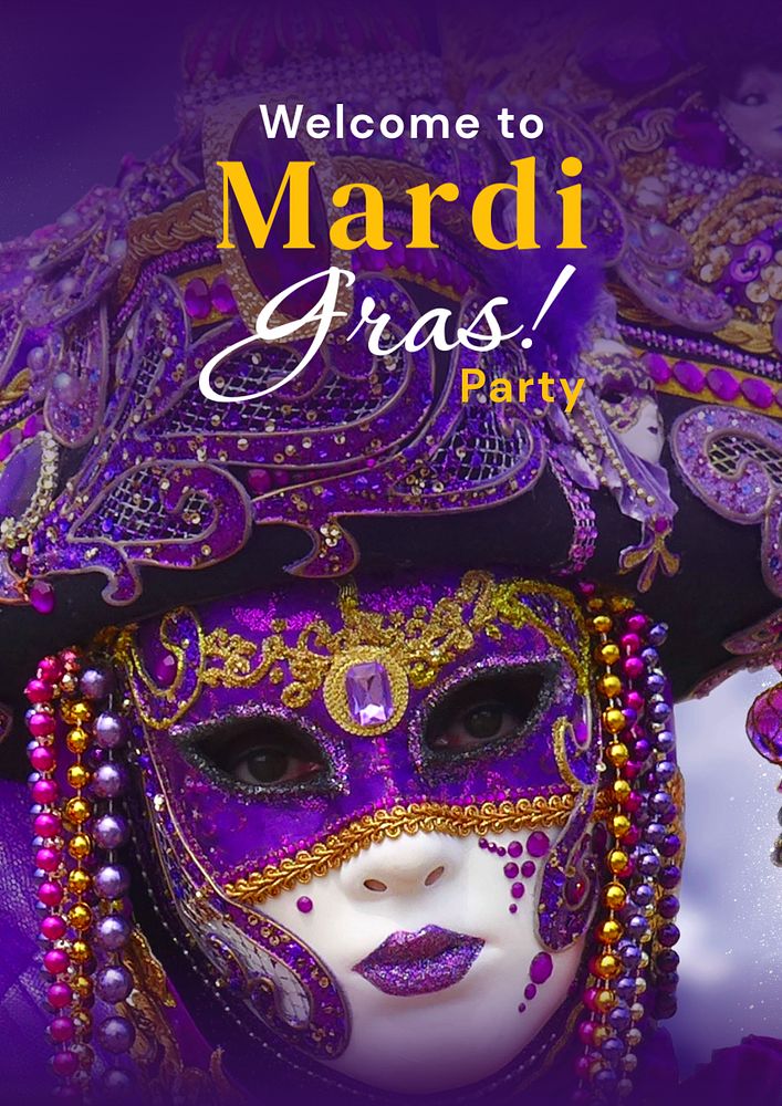 Mardi Gras party poster template, editable text and design