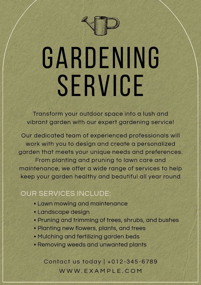 Gardening service poster template, editable text and design