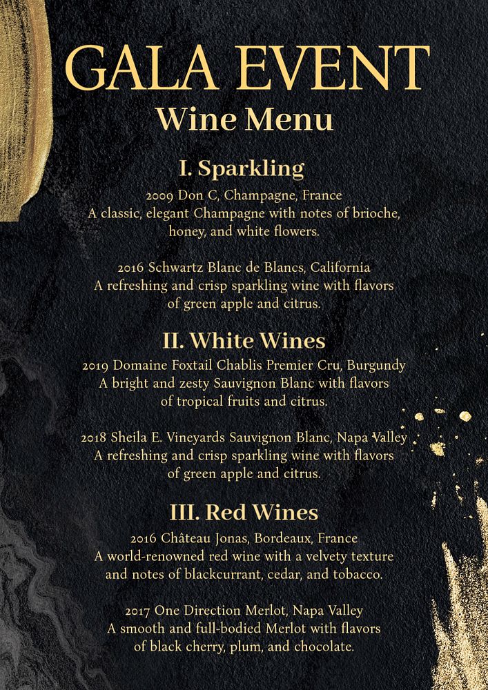 Wine menu poster template, editable text and design