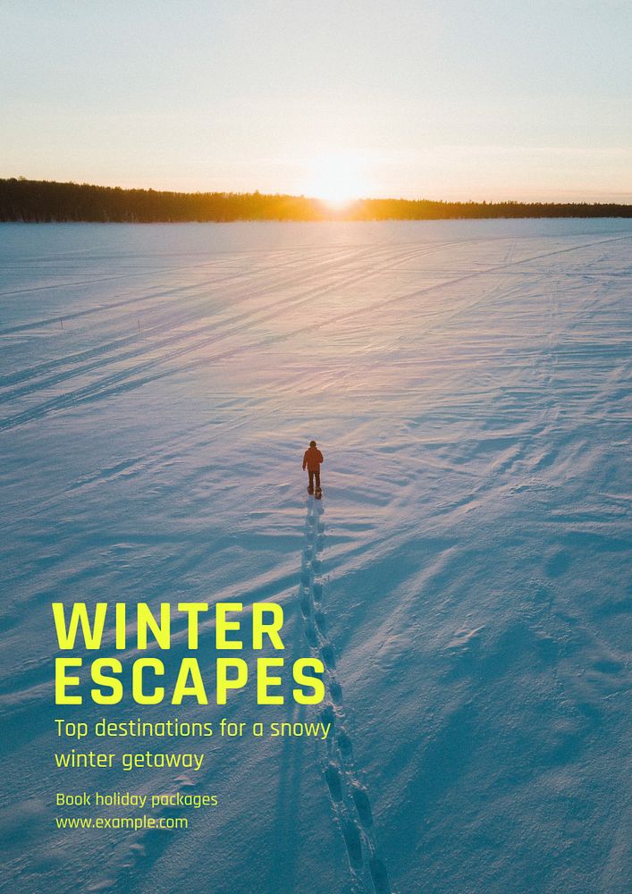 Winter getaway poster template, editable text and design