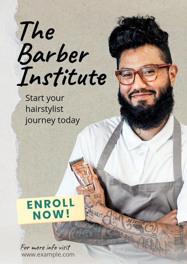 Barber institute poster template, editable text and design