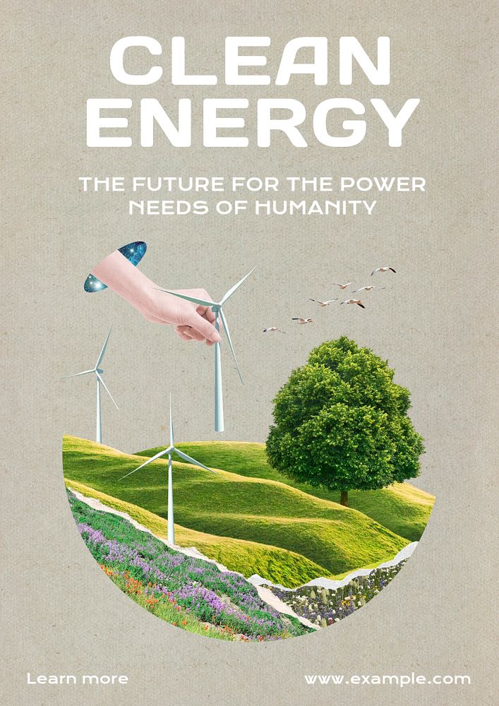 Clean energy poster template, editable text and design