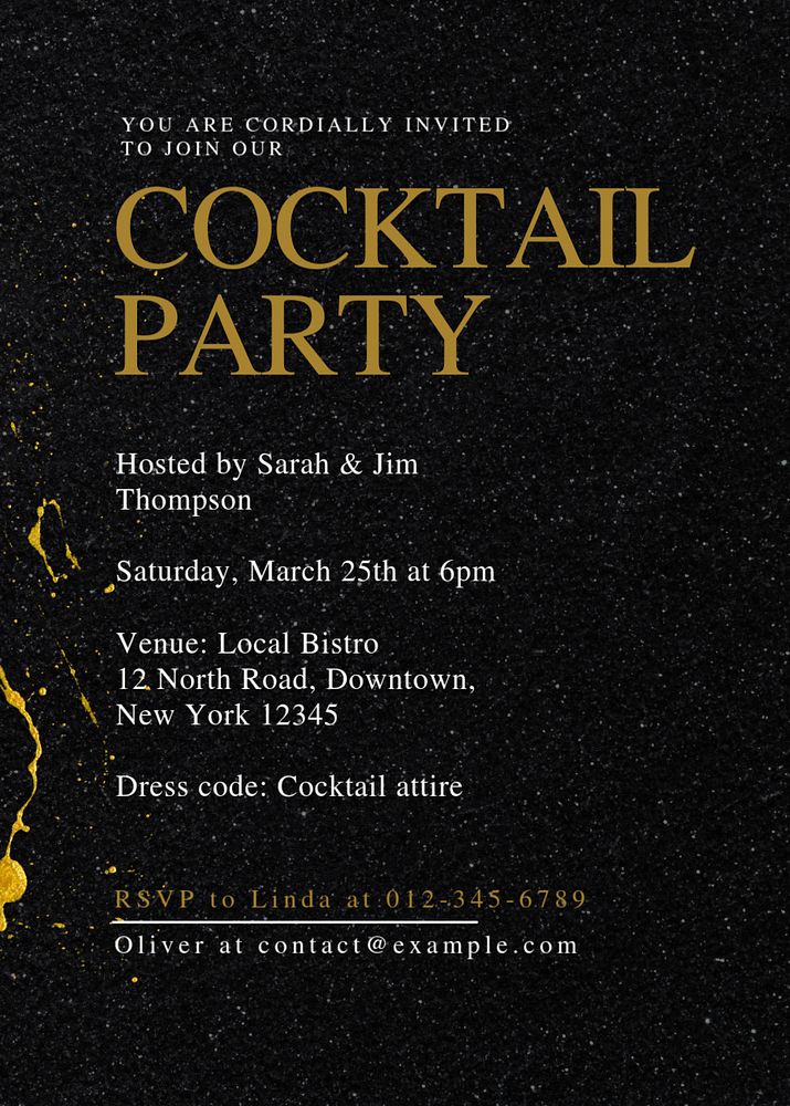 Cocktail party invitation template, editable design