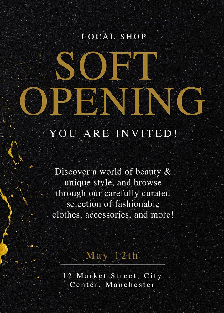 Soft opening invitation template, editable design