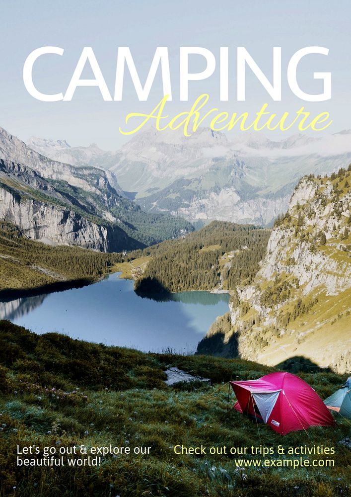 Camping adventure poster template, editable text and design