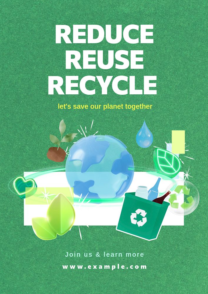 Reduce reuse recycle poster template, editable text and design