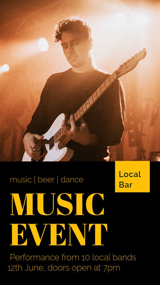 Music event  Instagram story template, editable text