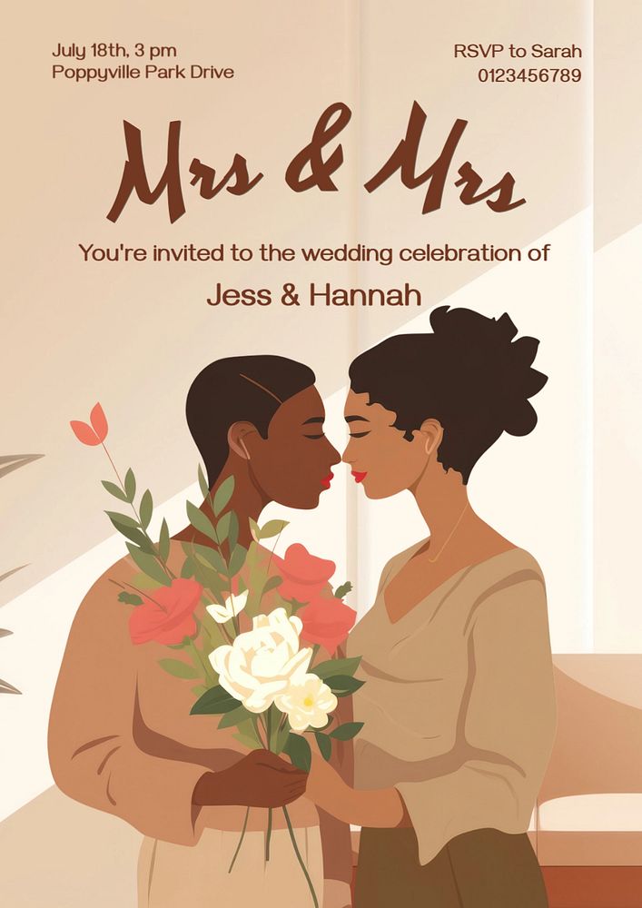 Mrs & Mrs poster template, editable text and design