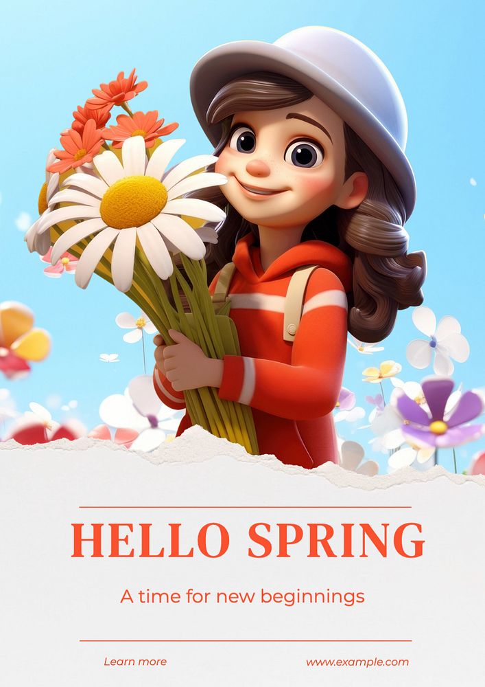 Hello spring poster template, editable text and design