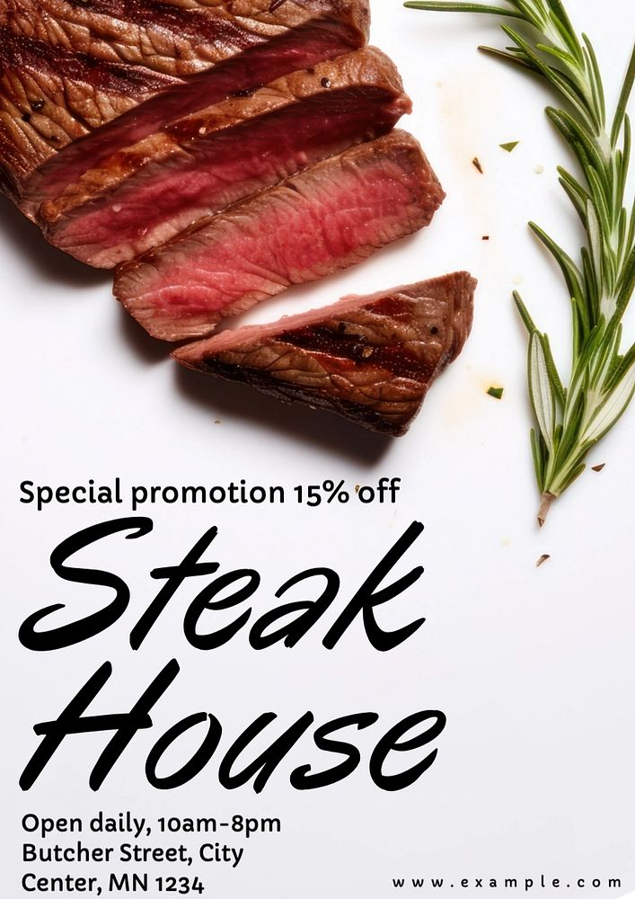 Steakhouse restaurant poster template, editable text and design