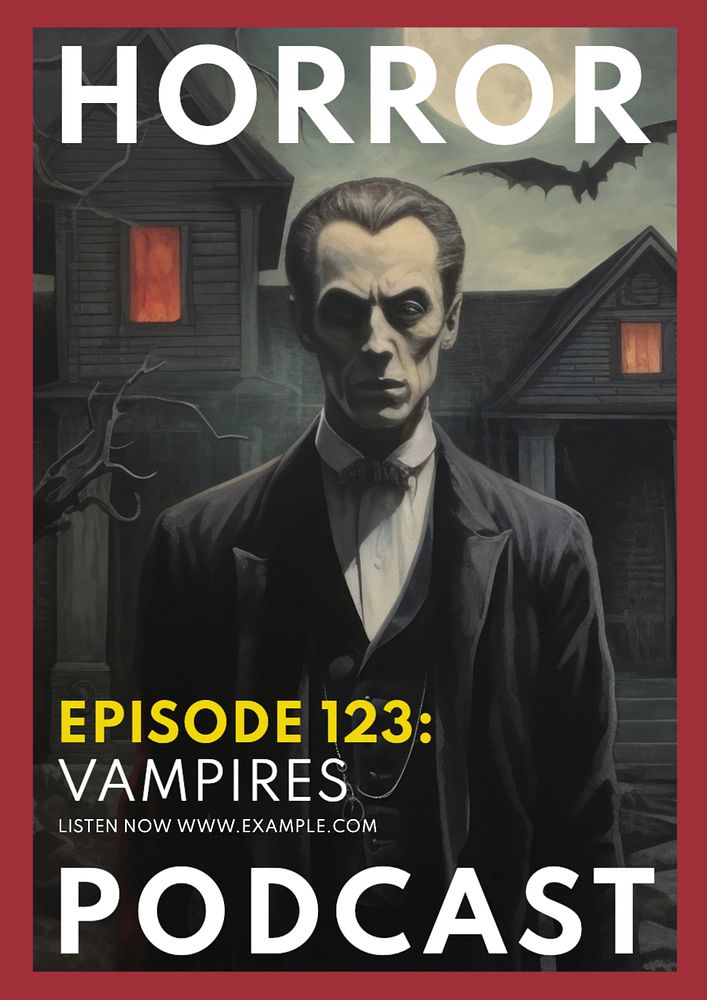 Horror podcast vampires poster template, editable text and design