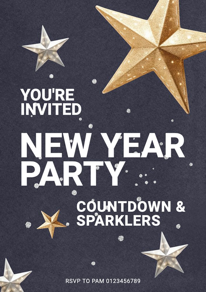 New Year party poster template, editable text and design