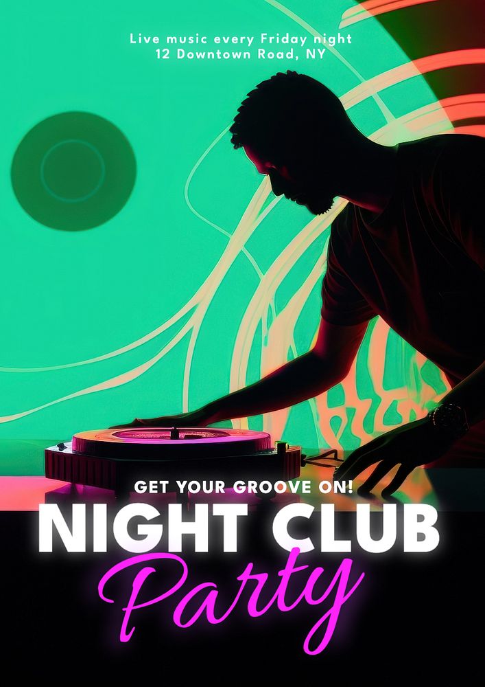 Night club party poster template, editable text and design