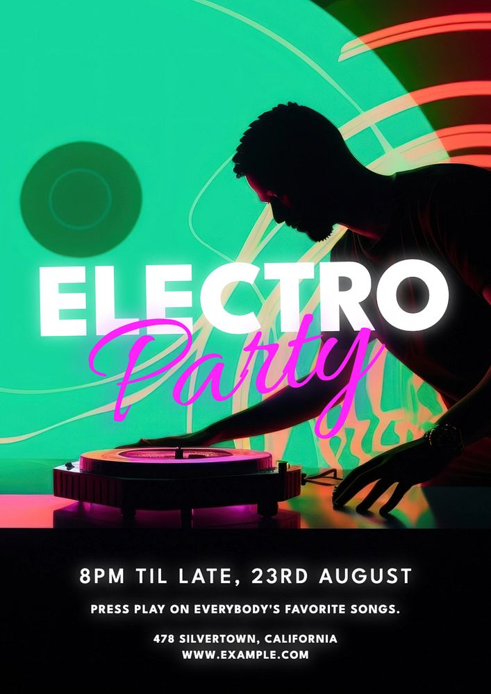 Electro party poster template, editable text and design