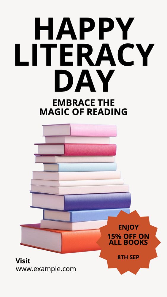 Happy literacy day Instagram story template, editable text