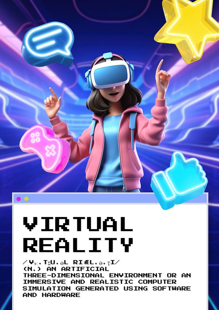 Virtual reality poster template, editable text and design