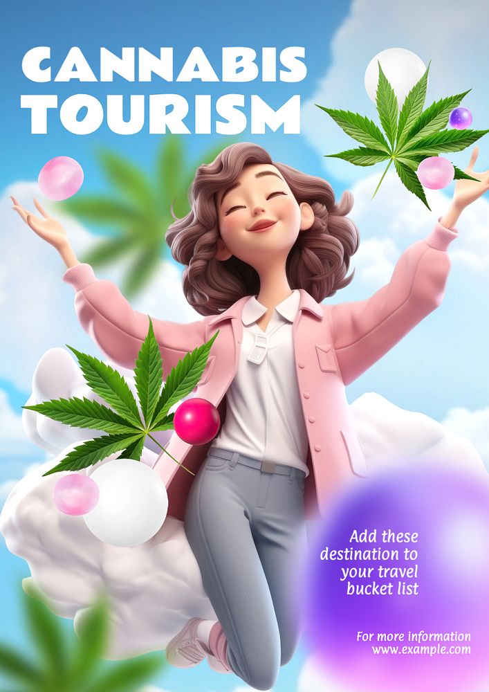 Cannabis tourism poster template, editable text and design