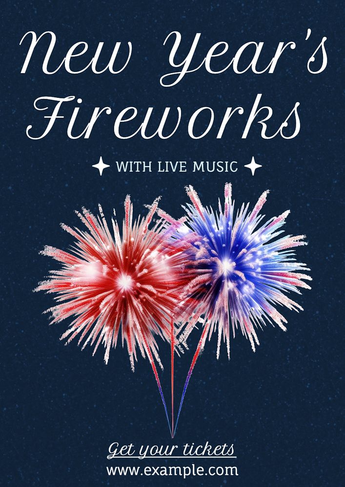 New Year's fireworks poster template, editable text and design