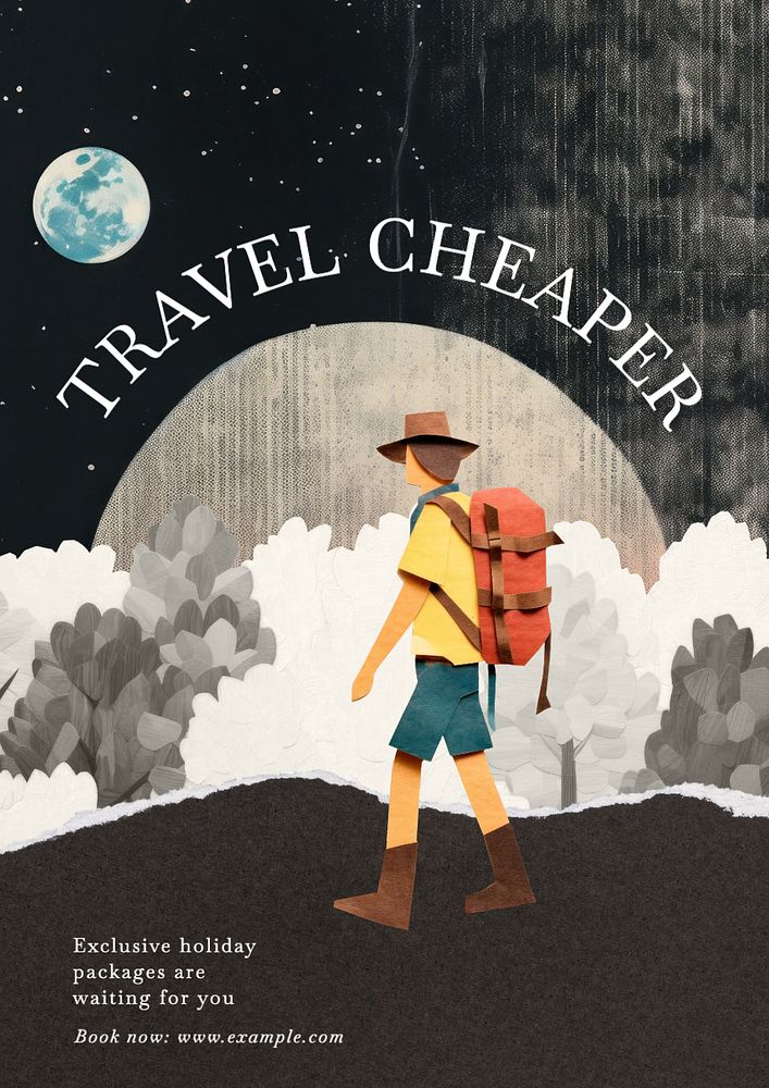 Travel Cheaper poster template, editable text and design