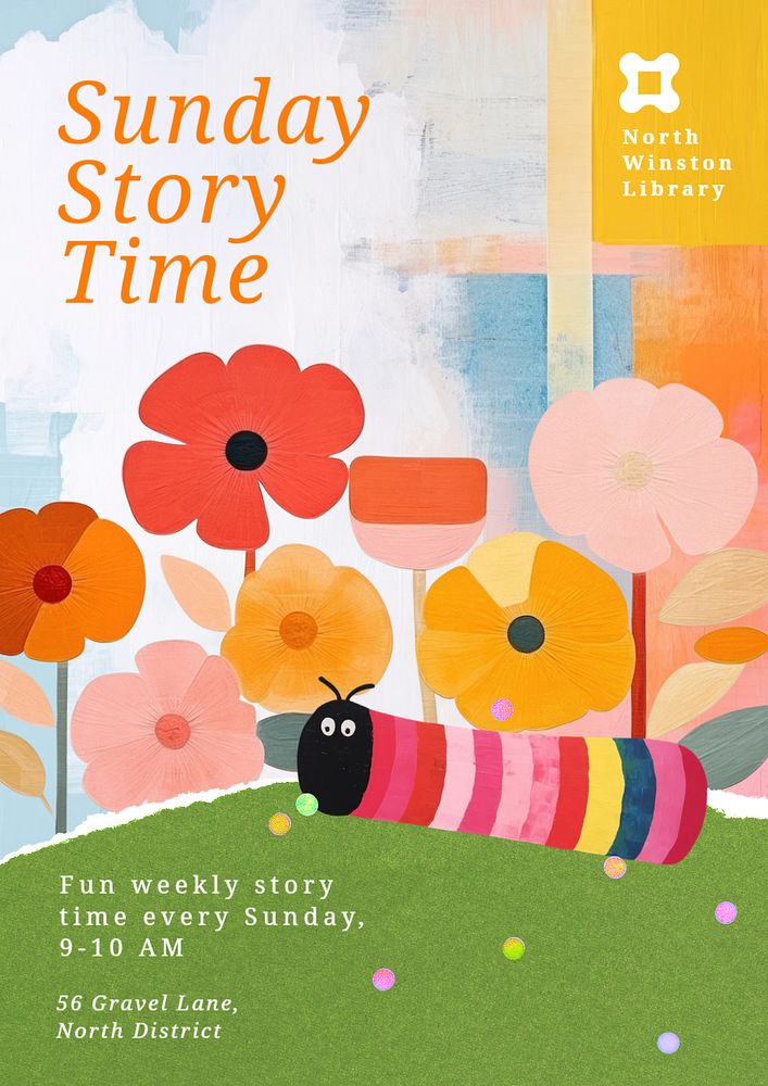 Sunday story time poster template, editable text and design