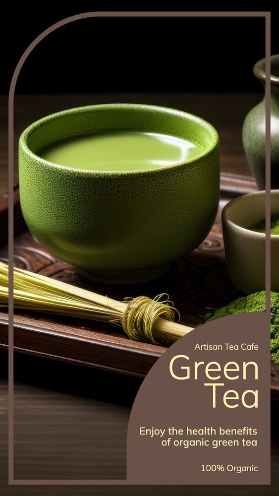 Green tea Instagram story template, editable text