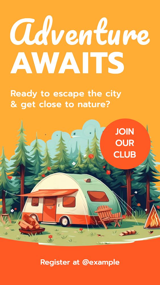 Camping & adventure club Instagram story template, editable text