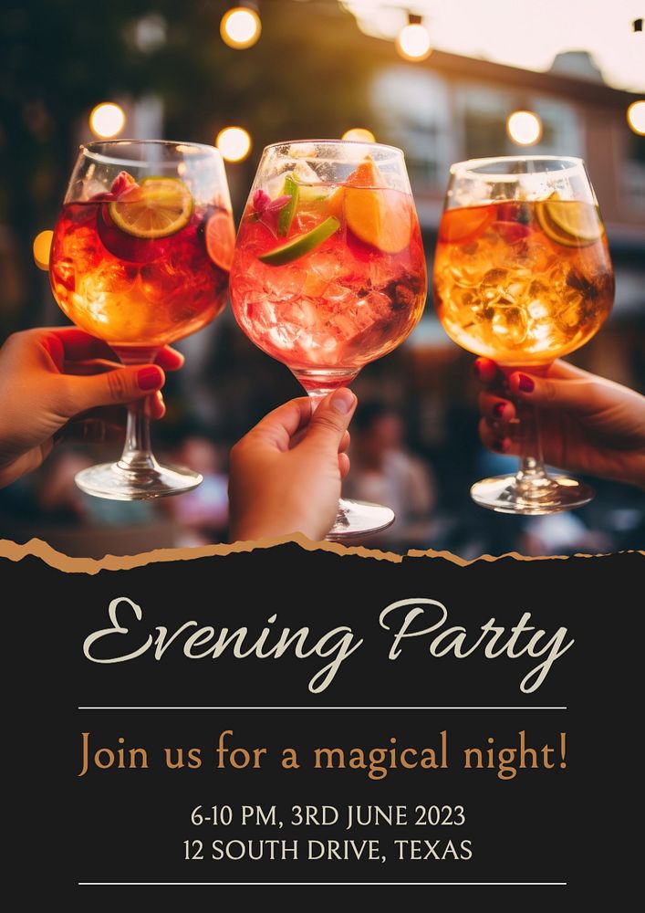 Evening party invitation poster template, editable text and design