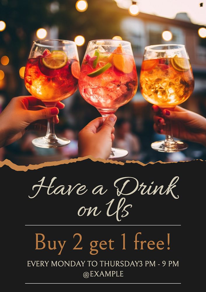 Have a drink on us poster template, editable text and design